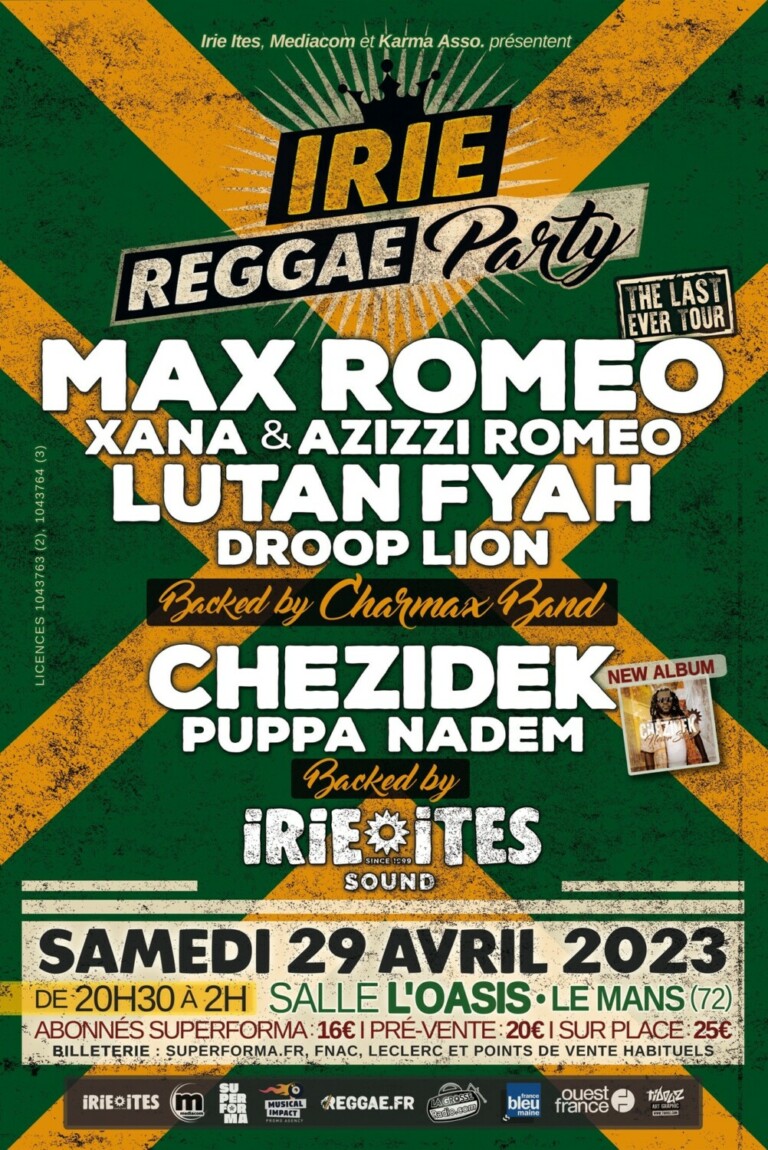 Irie Reggae Party – April 29th, 2023 @ L’Oasis (Le Mans)